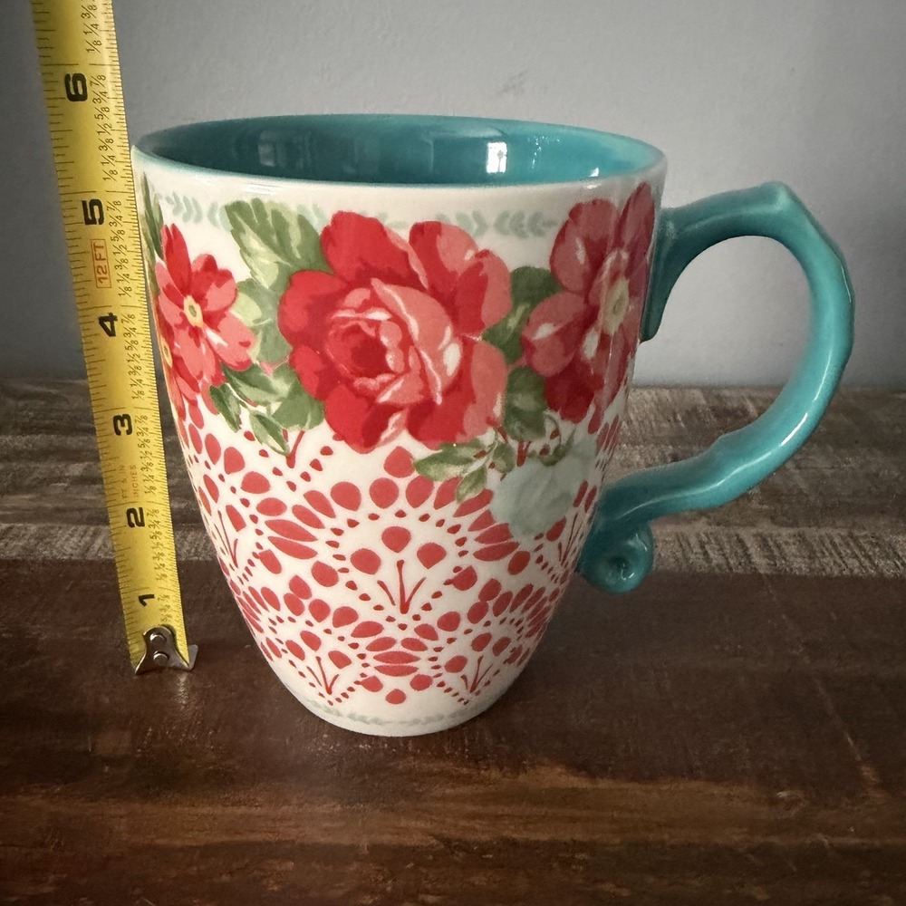 The Pioneer Woman 20oz Extra Large Floral Mug Teal White Red - Picture 7 of 8